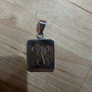 Initial "J" 925 sterling silver rectangle pendant ~ VINTAGE